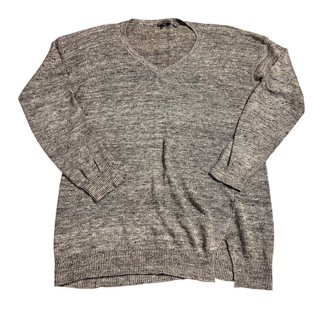 Vince Sweater Tunic Women’s Size Large V-Neck 100% Linen Gray Lagenlook Knit
